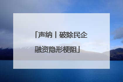 声纳丨破除民企融资隐形梗阻